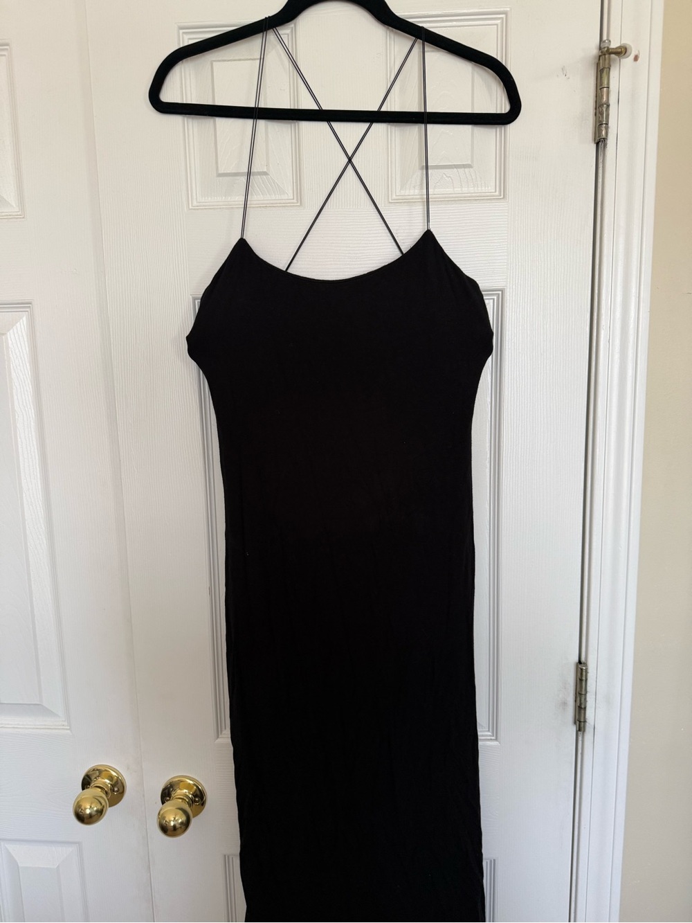 T by Alexander Wang Black Strappy Midi Slip Dress with Crisscross Back